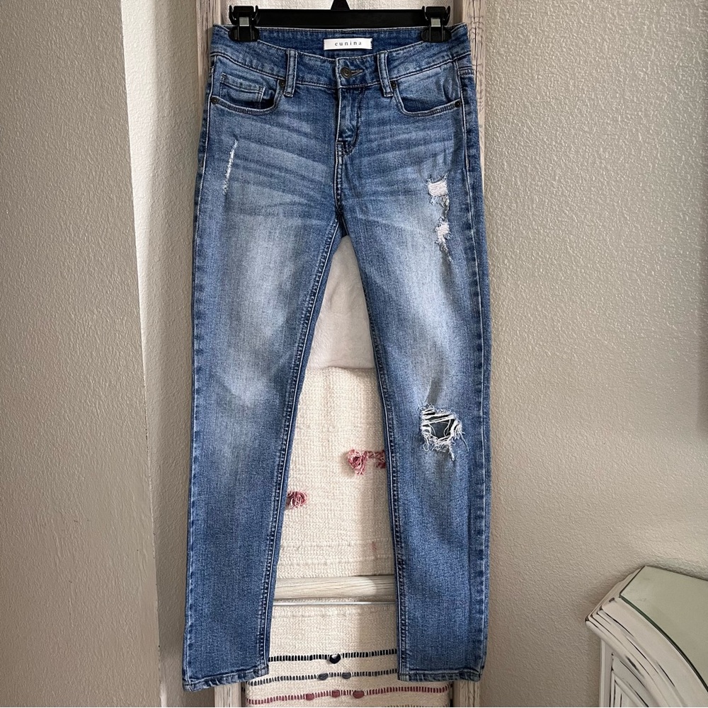 Distressed skinny jeans!